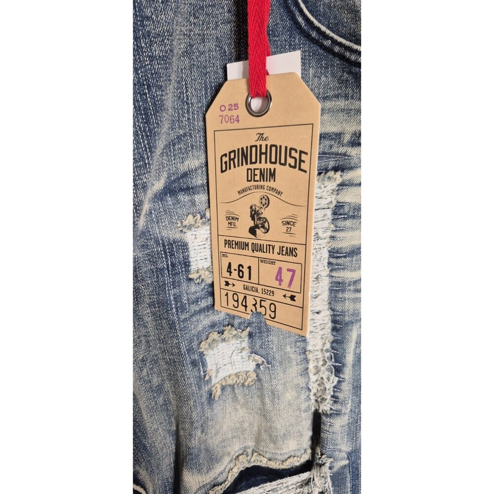 Grindhouse Denim Mens 40x32 Distressed Blue Jeans Stretchy Ripped High Rise NWT - Picture 10 of 12